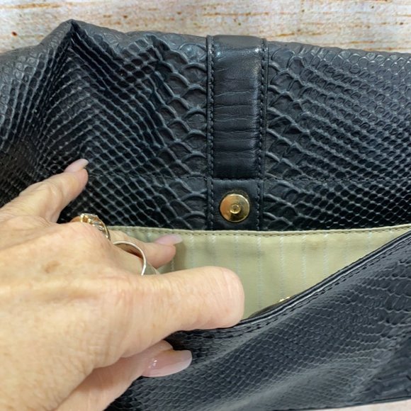 Cole Haan Black Embossed Snakeskin Shoulder Bag - Picture 7 of 12